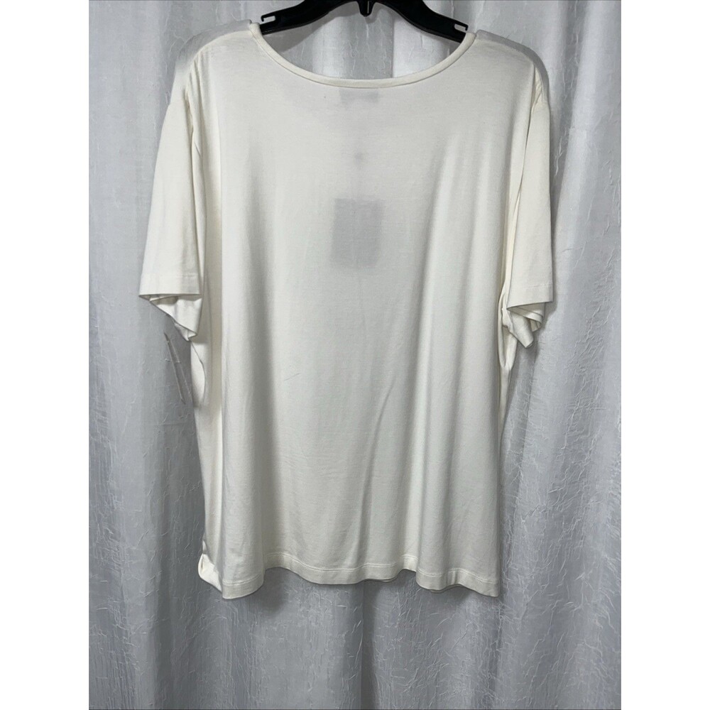 ST JOHN Sport Short Sleeve T-Shirt Top Ivory Viscose Stretch Studs Size XL NWT - Picture 5 of 5